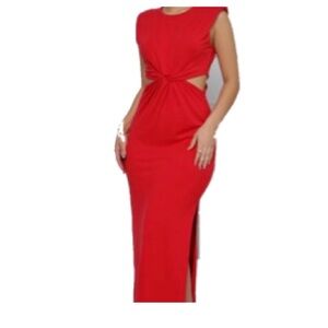 Chic Red Cut-Out Maxi Dress NWOT
